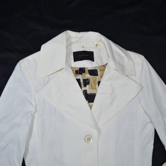 Tahari white trench coat, water resistant mod trench jacket, buttons, pockets M - Picture 2 of 16
